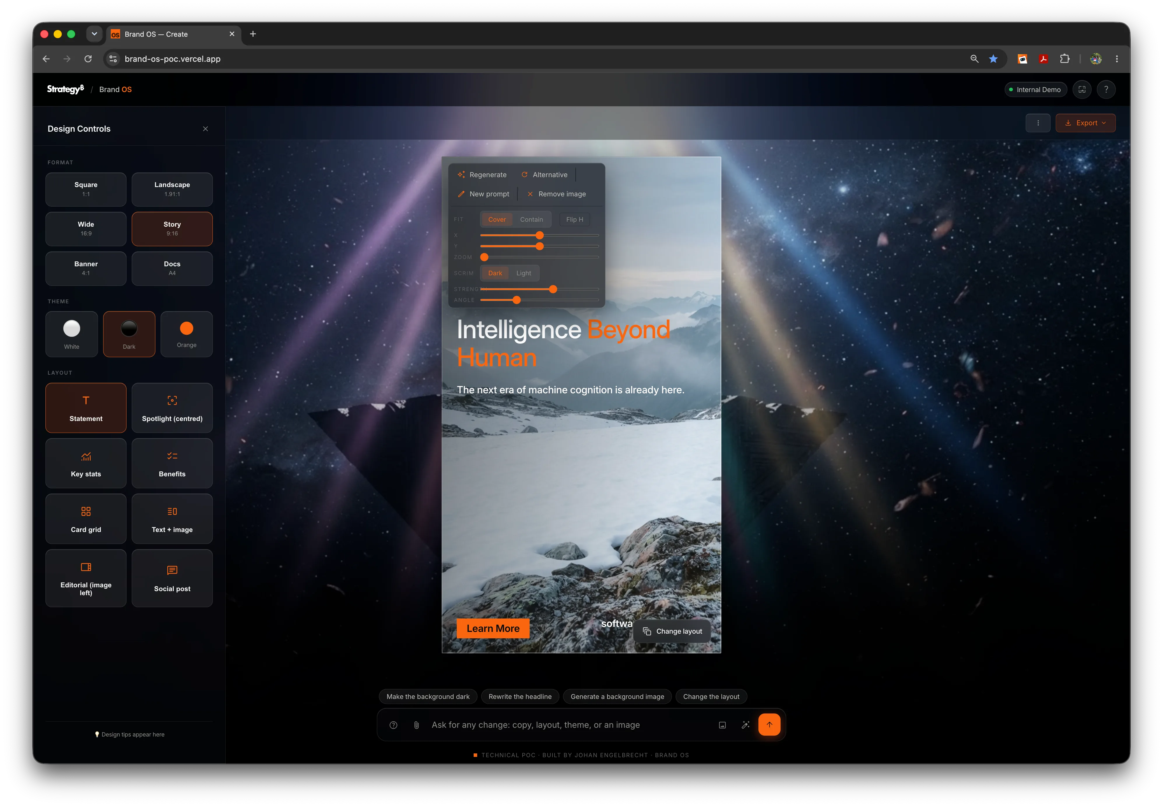 Story format with an image, and the image controls open.
