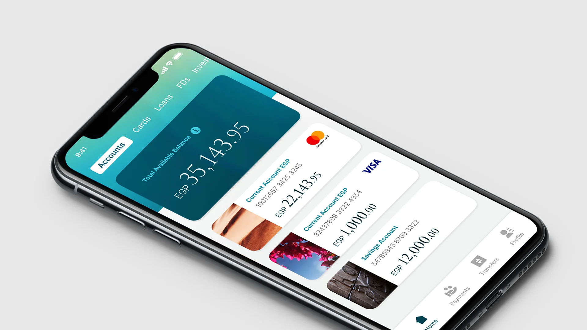 Accelerating a bank's digital transformation: dashboard, accounts, and card management redesigned across mobile. International bank mobile app, with redesigned dashboard and account flows
